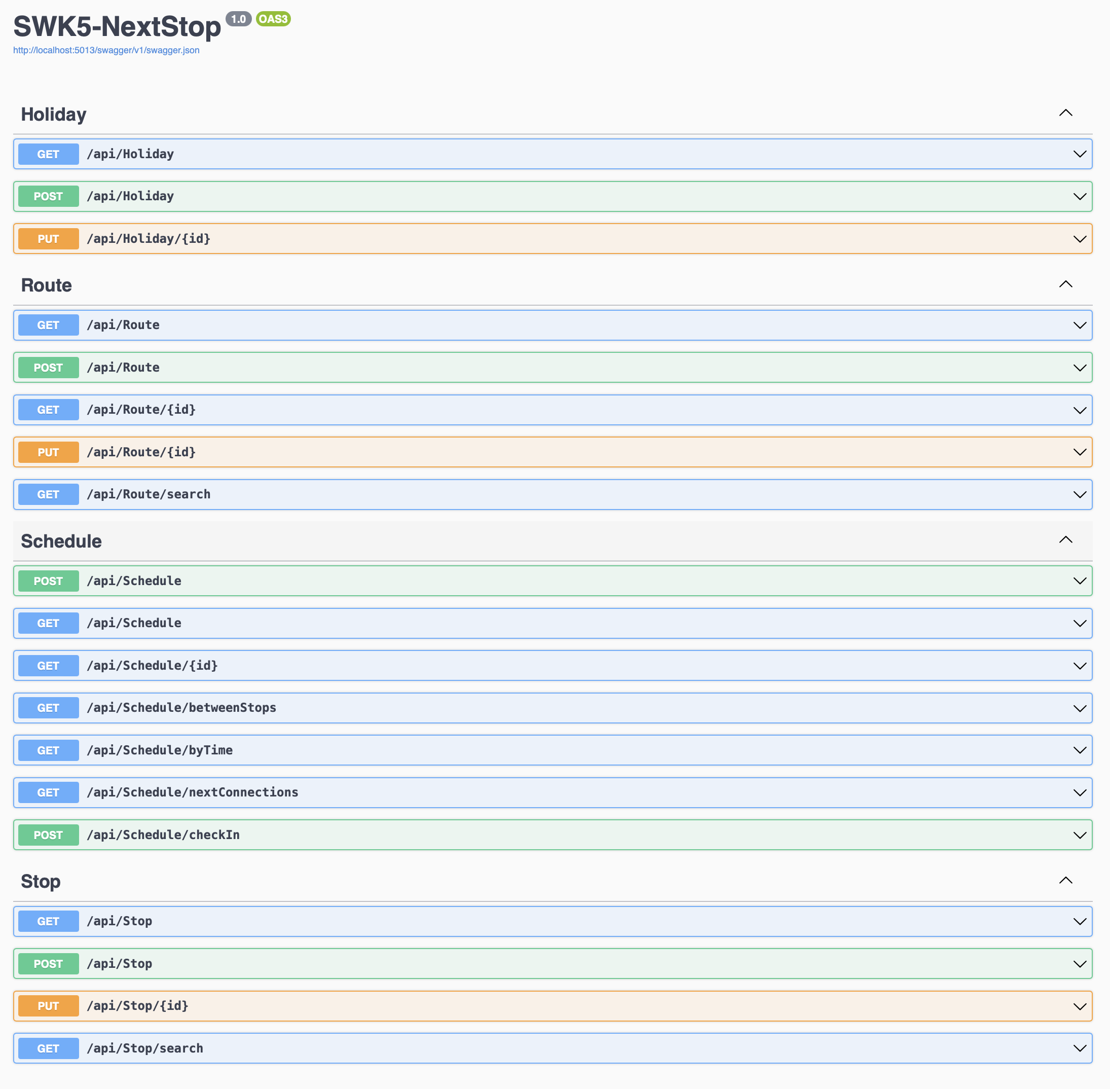 NextStop API Overview with Swagger